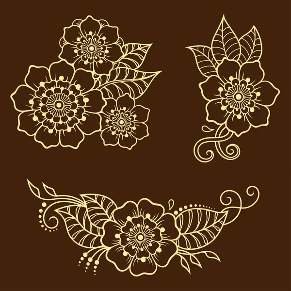 一套米哈迪花图案 用于指甲画和纹身 东方风情的装饰 印第安风格 — 图库矢量图片