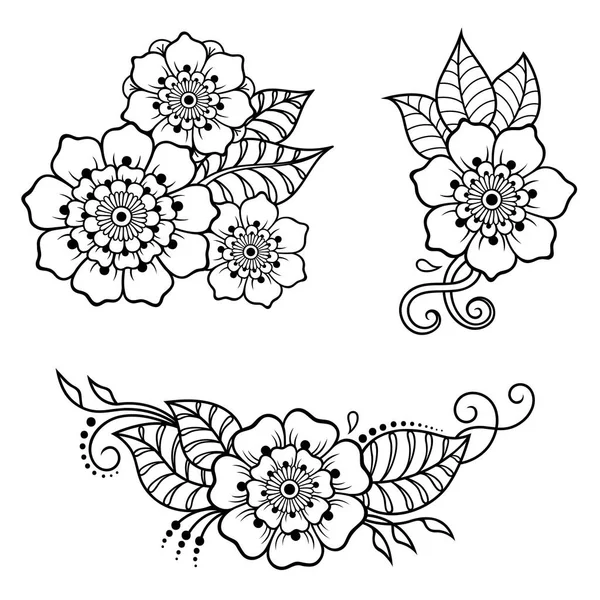 stock vector Set of Mehndi flower pattern for Henna drawing and tattoo. Decoration in ethnic oriental, Indian style.