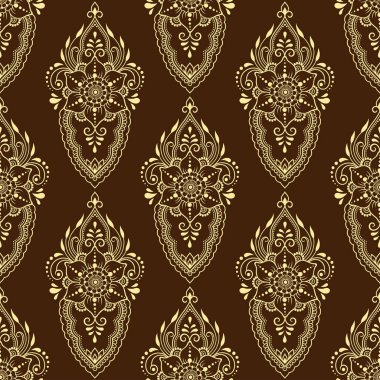 Sorunsuz dekoratif çiçek deseni etnik oryantal Hint tarzı. Duvar kağıdı, döşemelik ve ambalaj kağıdı için şablon.