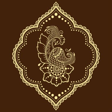 Tavuskuşu kına çizim ve dövme ile mehndi çiçek deseni. Etnik oryantal, Hint tarzında.