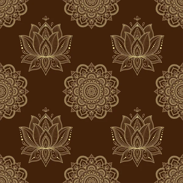 Patrón Decorativo Sin Costuras Estilo Étnico Oriental Mandala Flor Loto — Vector de stock