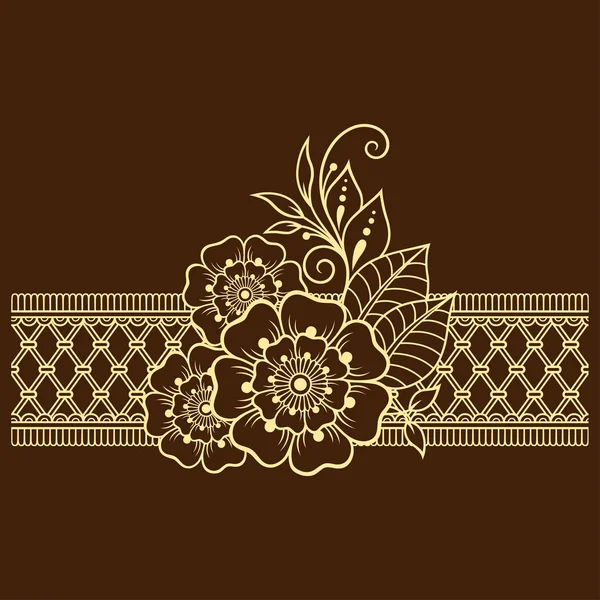 Mehndi Λουλούδι Μοτίβο Και Περίγραμμα Για Henna Σχεδίασης Και Τατουάζ — Διανυσματικό Αρχείο