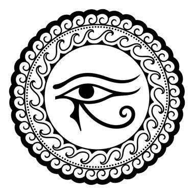 Kına Mehndi, dövme, dekorasyon için mandala şeklinde dairesel desende. Antik Mısır ay işareti - oryantal tarzda Dekoratif süsleme Horus göz yaptı. Boyama kitabı sayfası.