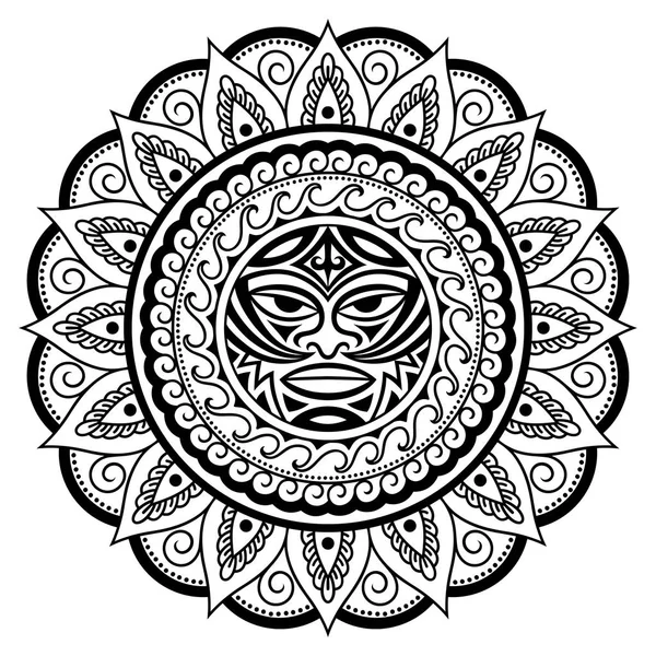 Padrão Circular Forma Mandala Com Thunder Tiki Símbolo Máscara Deus — Vetor de Stock