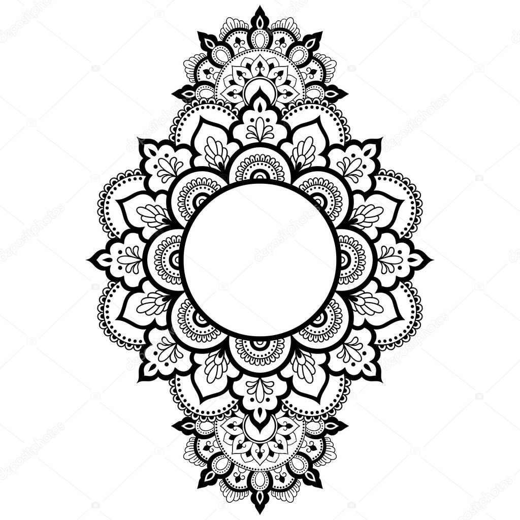 Circular pattern in form of mandala with flower for Henna, Mehndi, tattoo, decoration. Decorative ornament in ethnic oriental style. Coloring book page.