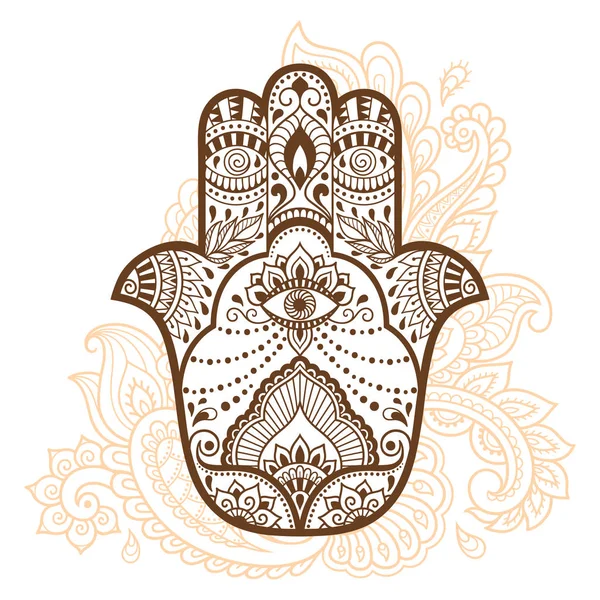 Hamsa Mão Desenhada Símbolo Com Flor Padrão Decorativo Estilo Oriental — Vetor de Stock