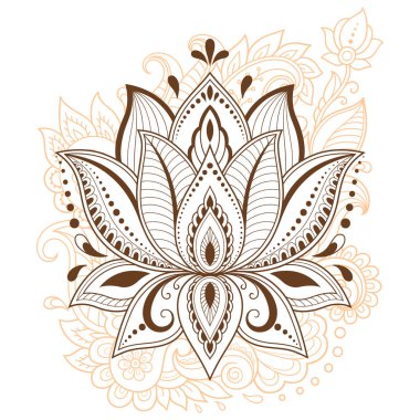 Kına çizimi ve dövme için Mehndi lotus çiçeği deseni. Etnik doğu tarzı dekorasyon, Hint tarzı..