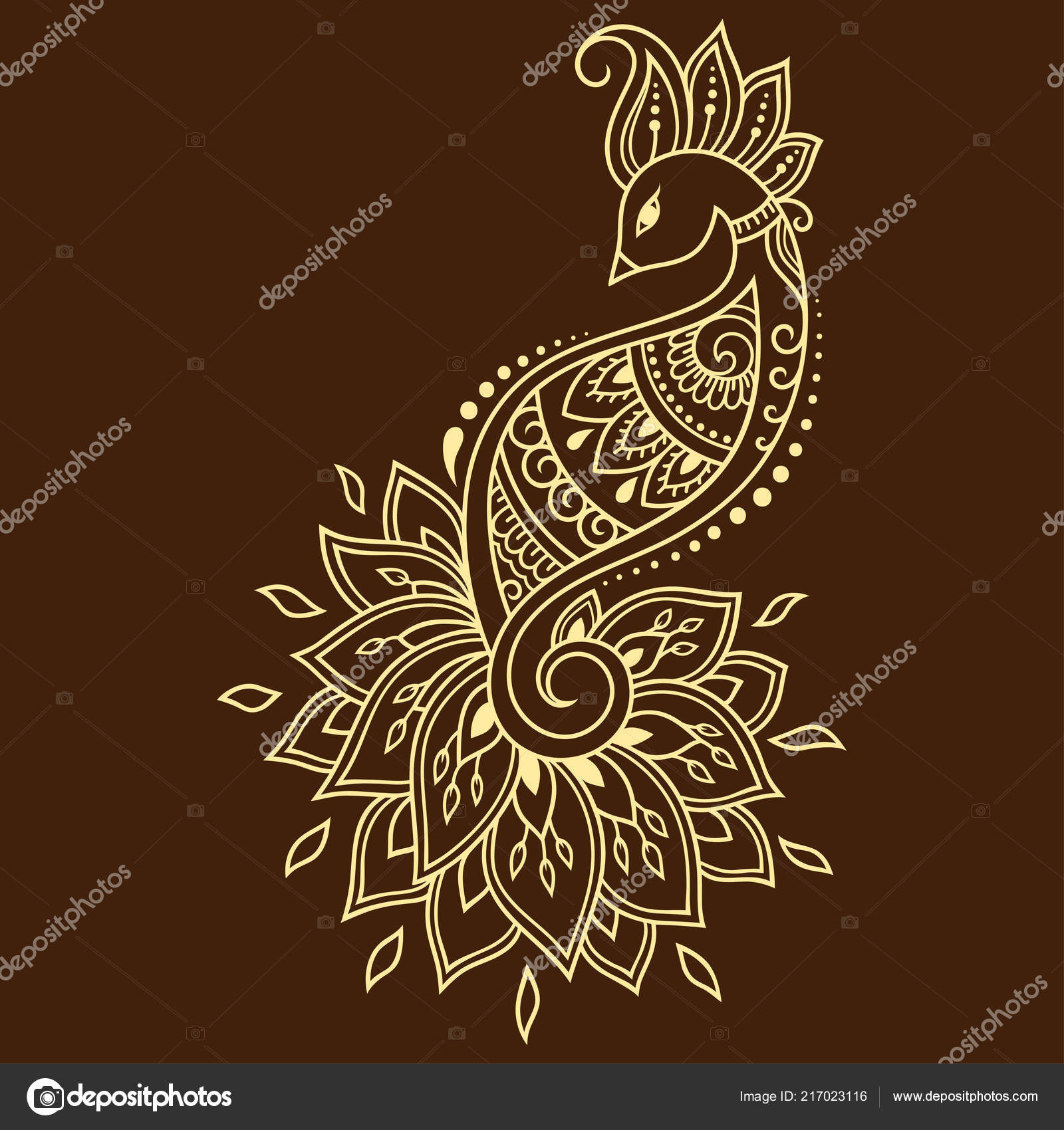 Padrão Flor Mehndi Com Pavão Para Desenho Tatuagem Henna Decoração Vetor de  ©rugame.tera.gmail.com 217023116, image size:1600x1700