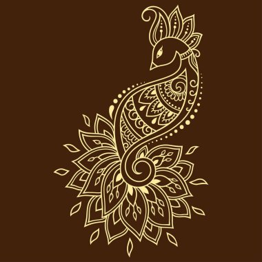 Tavuskuşu kına çizim ve dövme ile mehndi çiçek deseni. Etnik oryantal, Hint tarzında.