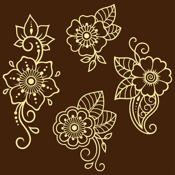 Mehndi çiçek deseni kına çizim ve dövme için kümesi. Etnik oryantal, Hint tarzında.