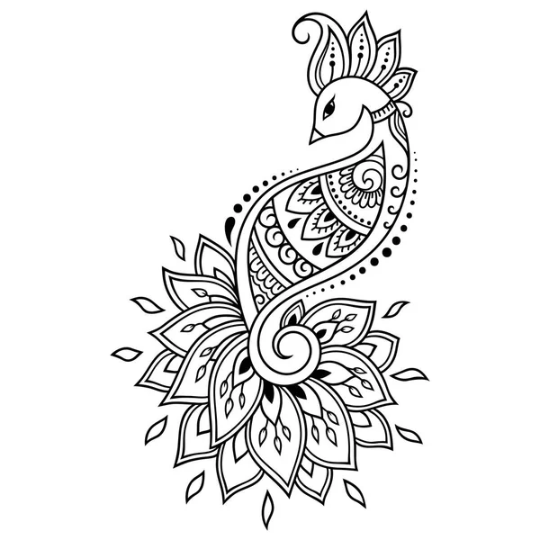 Padrão Flor Mehndi Com Pavão Para Desenho Tatuagem Henna Decoração —  Vetores de Stock