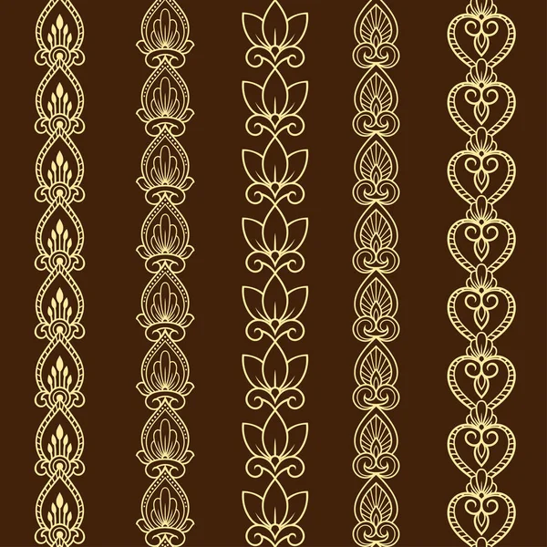Набор Бесшовных Границ Дизайна Нанесения Хны Мехнди Татуировки Декоративный Узор — стоковый вектор