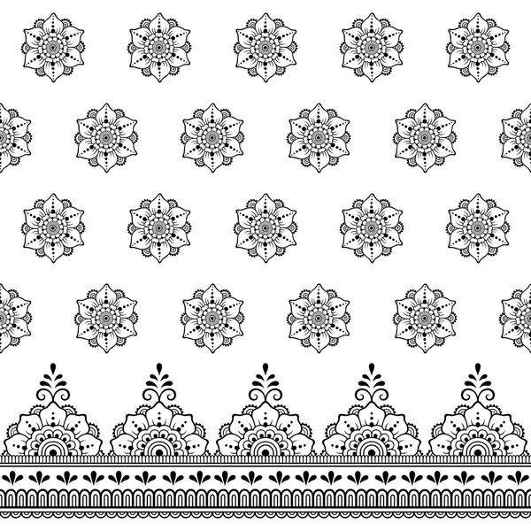 Bordi Decorativi Senza Cuciture Con Fiore Design Applicazione Hennè Mehndi — Vettoriale Stock