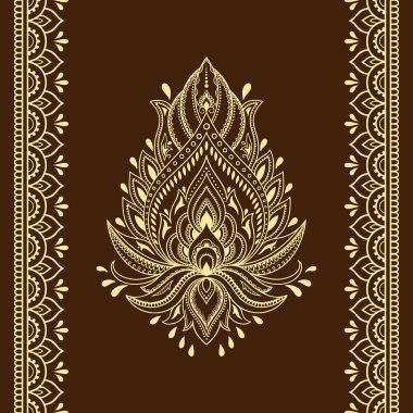 Mehndi çiçek deseni ve kına çizim ve dövme için sorunsuz kenarlık kümesi. Oryantal, Hint tarzında.