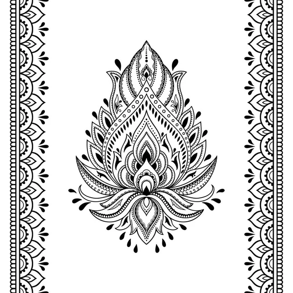 Set Mit Mehndi Blumenmuster Und Nahtlosem Rand Für Henna Zeichnung — Stockvektor