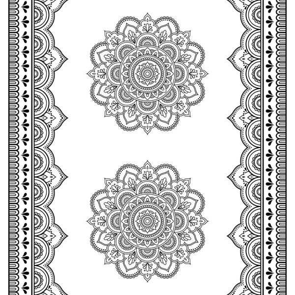 Set Mehndi Flower Pattern Seamless Border Henna Drawing Tattoo Decoration — Stock Vector