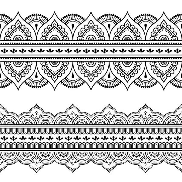 Набор Бесшовных Границ Дизайна Нанесения Хны Мехнди Татуировки Декоративный Узор — стоковый вектор