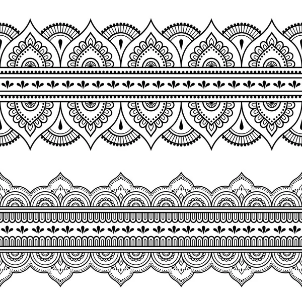 Set Van Naadloze Randen Voor Ontwerp Toepassing Van Henna Mehndi — Stockvector