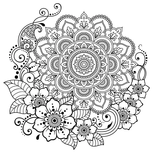 圆形图案以曼荼罗的形式 花为指甲 米哈迪 东方风情装饰饰品 着色书页 — 图库矢量图片