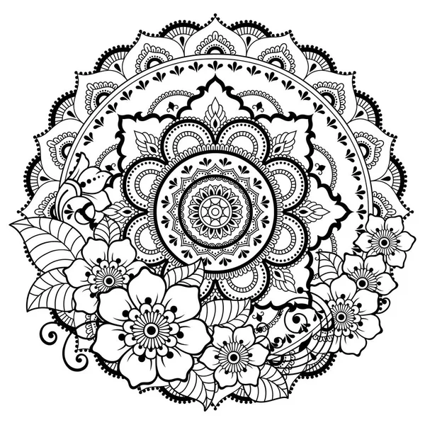 Padrão Circular Forma Mandala Com Flor Para Henna Mehndi Tatuagem — Vetor de Stock