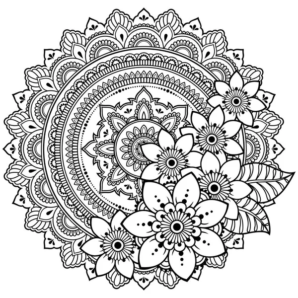 Modello Circolare Forma Mandala Con Fiore Henna Mehndi Tatuaggio Decorazione — Vettoriale Stock