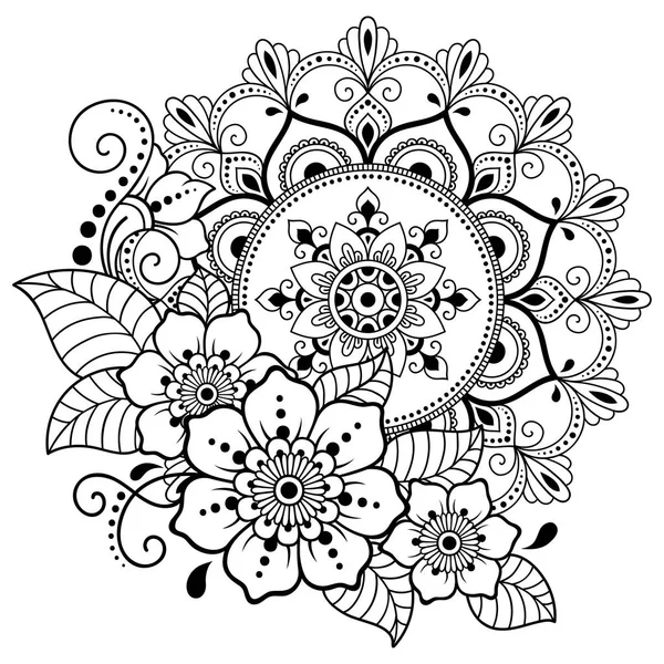 Patrón Circular Forma Mandala Con Flor Para Henna Mehndi Tatuaje — Vector de stock