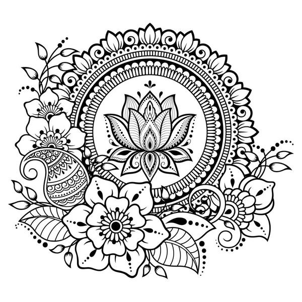 Patrón Circular Forma Mandala Con Flor Loto Para Henna Mehndi — Archivo Imágenes Vectoriales