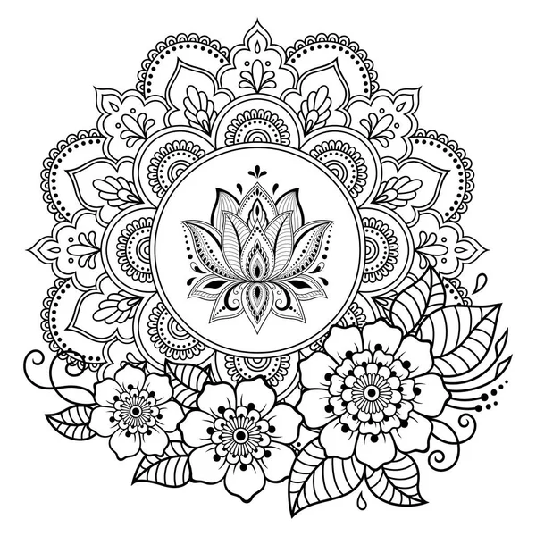Kruhové Pole Formě Mandaly Lotus Flower Pro Henna Mehndi Tetování — Stockový vektor