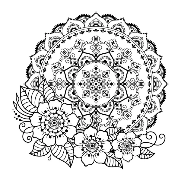 Padrão Circular Forma Mandala Com Flor Para Henna Mehndi Tatuagem — Vetor de Stock