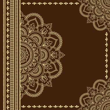 Kapakları için kitap, defter, tabut, dergi, kartpostal ve klasör dekorasyon için kına dövme dekoratif desenli stilize. Mandala ve sınır mehndi tarzı. Doğu geleneği çerçevesinde.