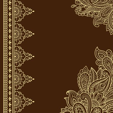 Kapakları için kitap, defter, tabut, dergi, kartpostal ve klasör dekorasyon için kına dövme dekoratif desenli stilize. Mandala ve sınır mehndi tarzı. Doğu geleneği çerçevesinde.