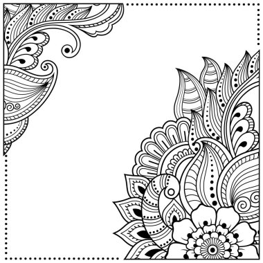 Kınalı dövmeler, defter, tabut, dergi, kartpostal ve klasör için dekoratif desenler. Mehndi tarzında çiçek. Doğu geleneğinde çerçeve.