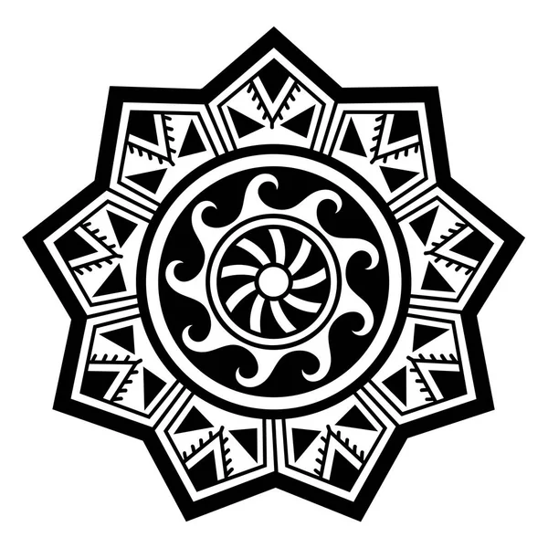 Padrão Circular Forma Mandala Ornamentos Tradicionais Pessoas Maori Tatuagem Estilo — Vetor de Stock