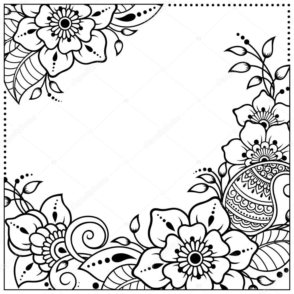 Stylized with henna tattoos decorative pattern for decorating covers for book, notebook, casket, magazine, postcard and folder. Flower in mehndi style. Frame in the eastern tradition.