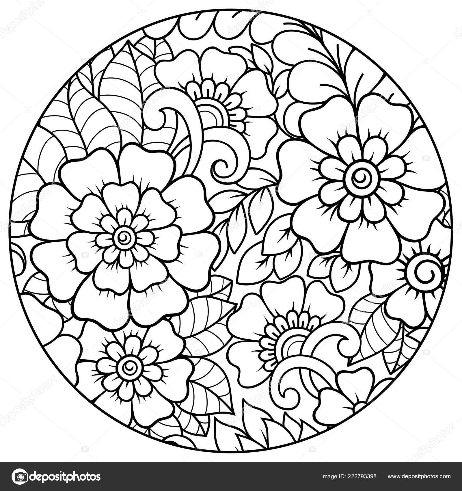 Outline Floral Pattern For Coloring Book Page Antistress For