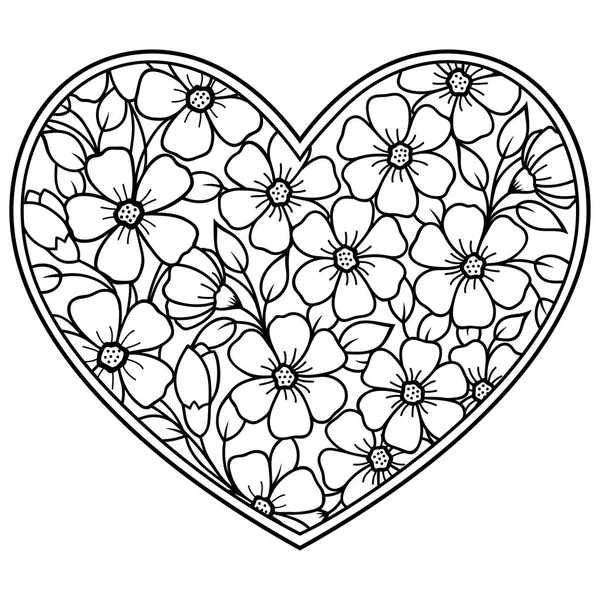 Patrón Flores Mehndi Forma Corazón Para Dibujo Tatuaje Henna Decoración — Archivo Imágenes Vectoriales