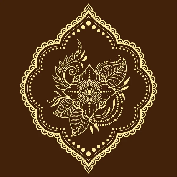 Modèle Fleur Mehndi Dans Cadre Pour Dessin Henné Tatouage Décoration — Image vectorielle