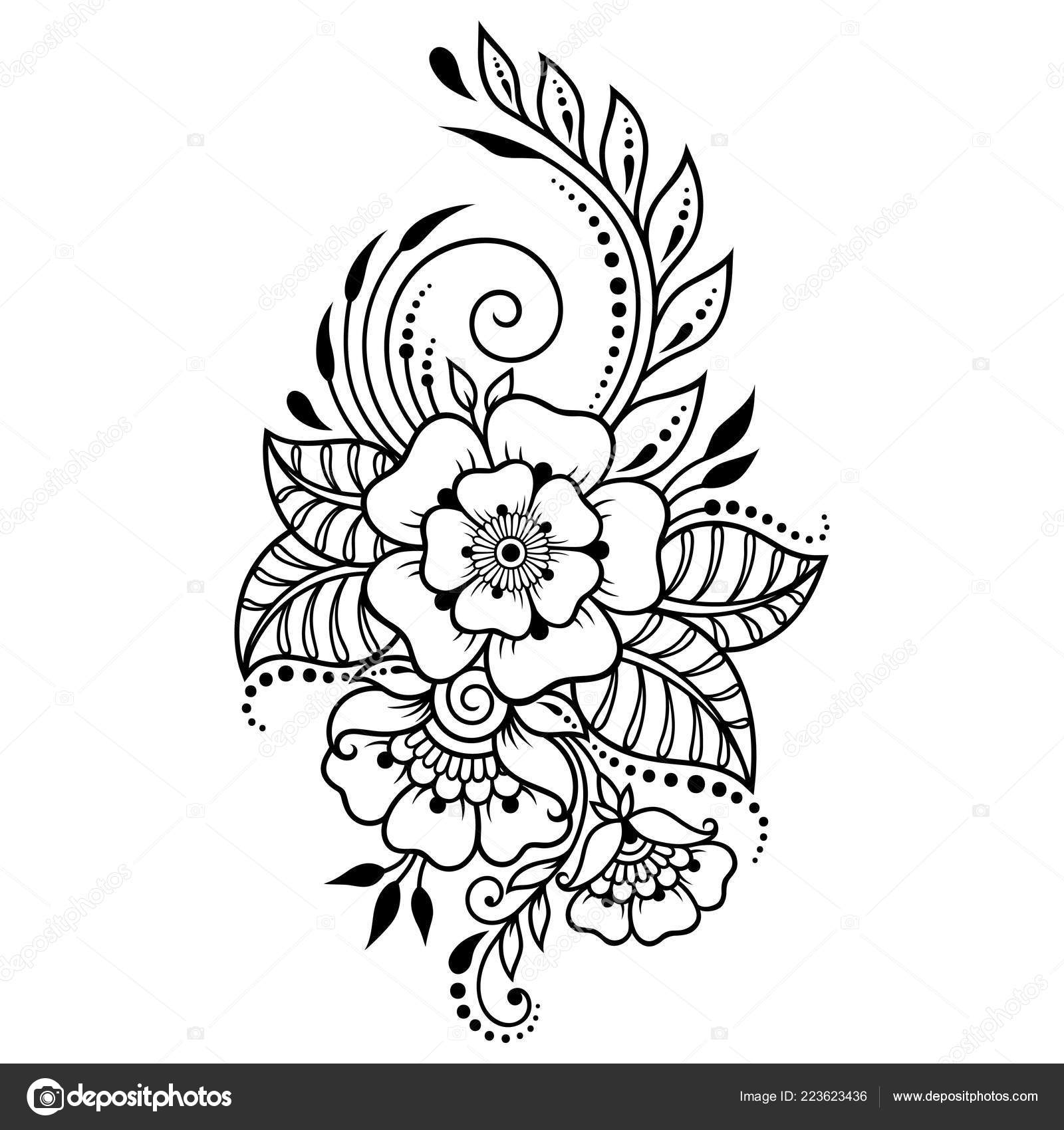 Set of Mehndi flower pattern for Henna drawing and tattoo. Decoration in  ethnic oriental, Indian style. Stock Vector | Adobe Stock
