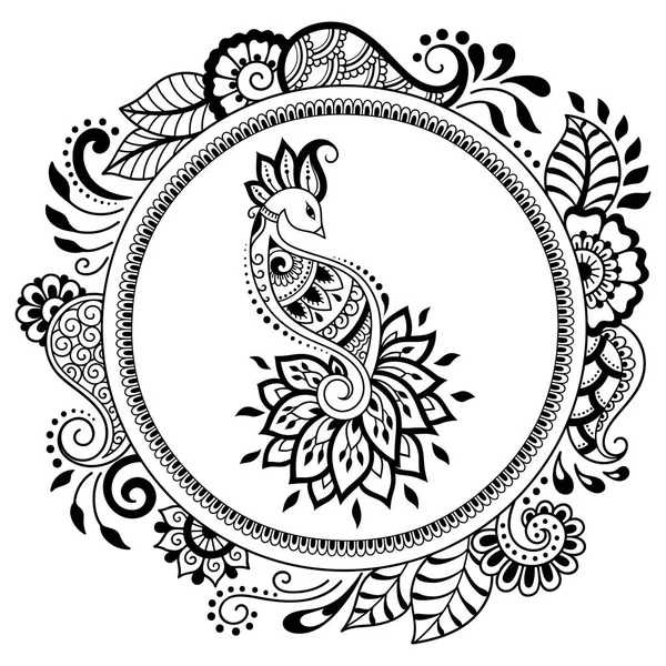 Körkörös Minta Formájában Mandala Madár Sablon Páva Mehndi Tetoválás Henna — Stock Vector