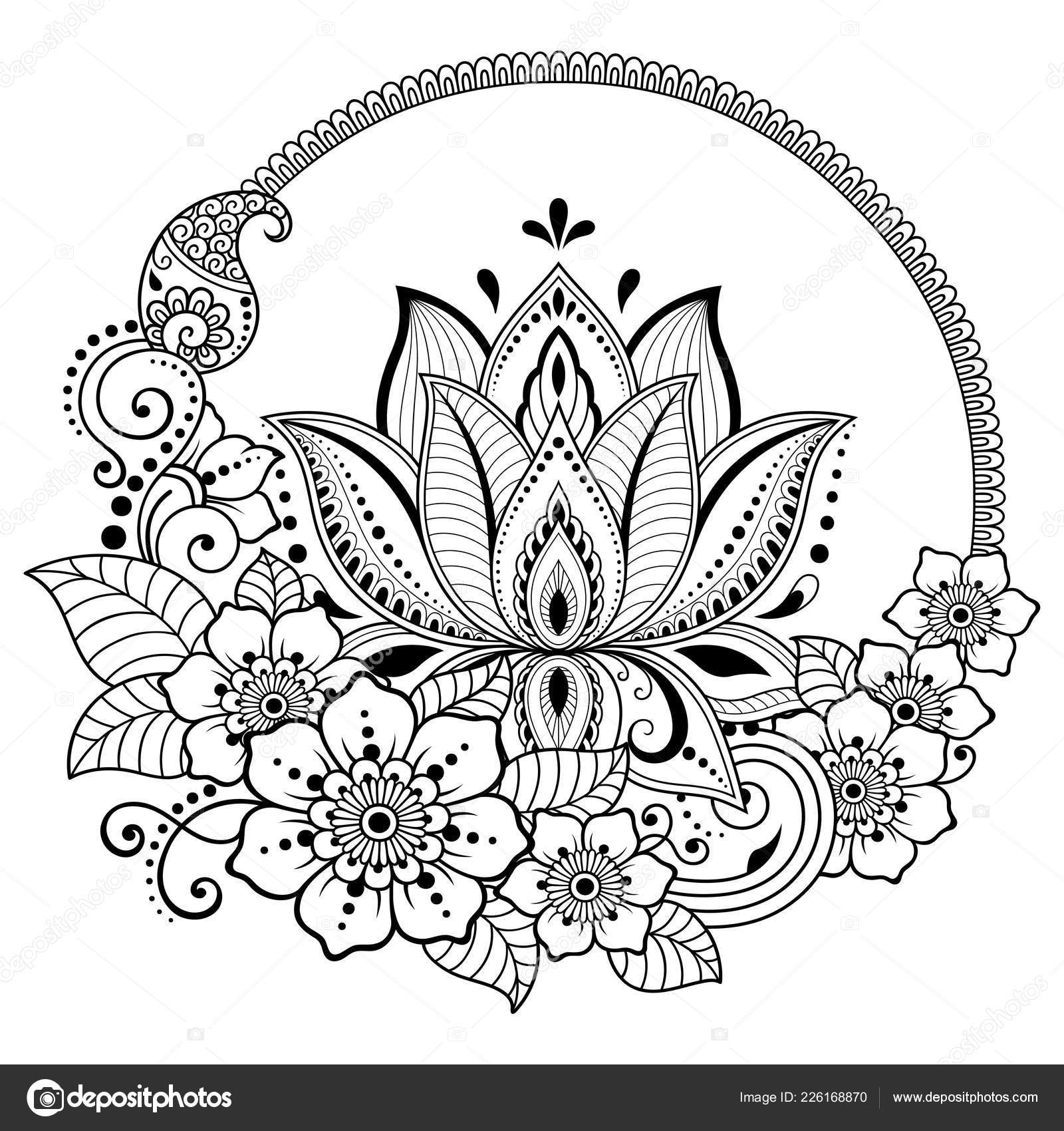 Circular Pattern Form Mandala Lotus Flower Henna Mehndi Tattoo