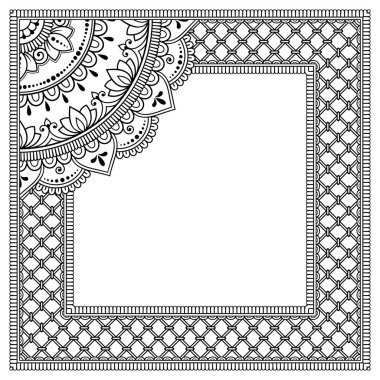 Kapakları için kitap, defter, tabut, dergi, kartpostal ve klasör dekorasyon için kına dövme dekoratif desenli stilize. Mandala ve sınır mehndi tarzı. Doğu geleneği çerçevesinde.
