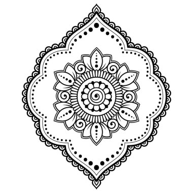 Mandala kına Mehndi, dövme, dekorasyon için çiçek şeklinde dairesel desende. Dekoratif süsleme etnik oryantal tarzı. Boyama kitabı sayfası.