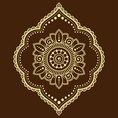 Mandala kına Mehndi, dövme, dekorasyon için çiçek şeklinde dairesel desende. Dekoratif süsleme etnik oryantal tarzı. Boyama kitabı sayfası.