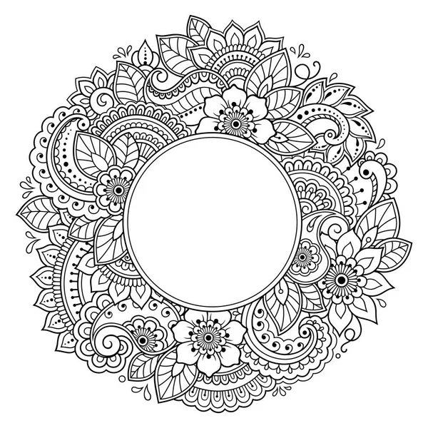Mandala kına Mehndi, dövme, dekorasyon için çiçek şeklinde dairesel desende. Dekoratif süsleme etnik oryantal tarzı. Boyama kitabı sayfası.