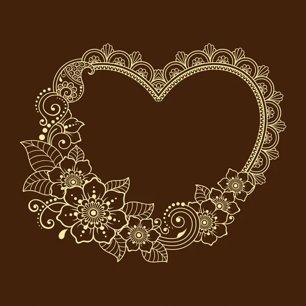 Modello Forma Cuore Henna Mehndi Tatuaggio Decorazione Cornice Ornamento Decorativo — Vettoriale Stock