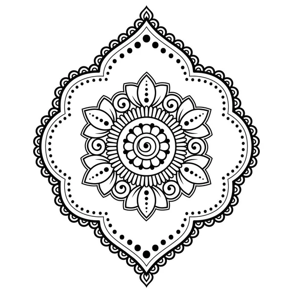 Mandala kına Mehndi, dövme, dekorasyon için çiçek şeklinde dairesel desende. Dekoratif süsleme etnik oryantal tarzı. Boyama kitabı sayfası.