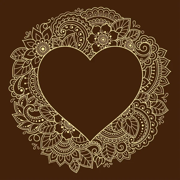 Modello Forma Cuore Henna Mehndi Tatuaggio Decorazione Cornice Ornamento Decorativo — Vettoriale Stock