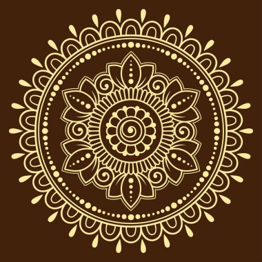 Mandala kına Mehndi, dövme, dekorasyon için çiçek şeklinde dairesel desende. Dekoratif süsleme etnik oryantal tarzı. Boyama kitabı sayfası.