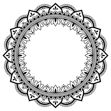 Mandala kına Mehndi, dövme, dekorasyon için çiçek şeklinde dairesel desende. Dekoratif süsleme etnik oryantal tarzı. Boyama kitabı sayfası.