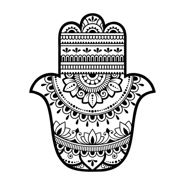 花とハムサ手描きのシンボル 室内装飾やヘナ図面のための東洋スタイルの装飾パターン ファティマの手 の古跡 — ストックベクタ